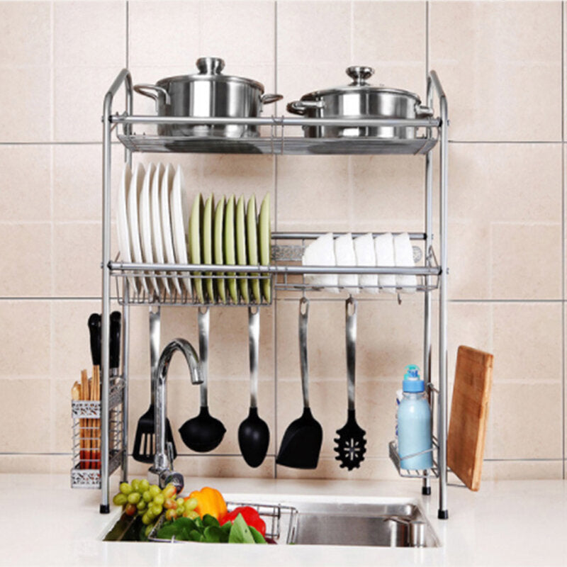 1,2 Layer Stainless Steel Rack Shelf Storage for Kitchen Dishes Arrangement Image 4
