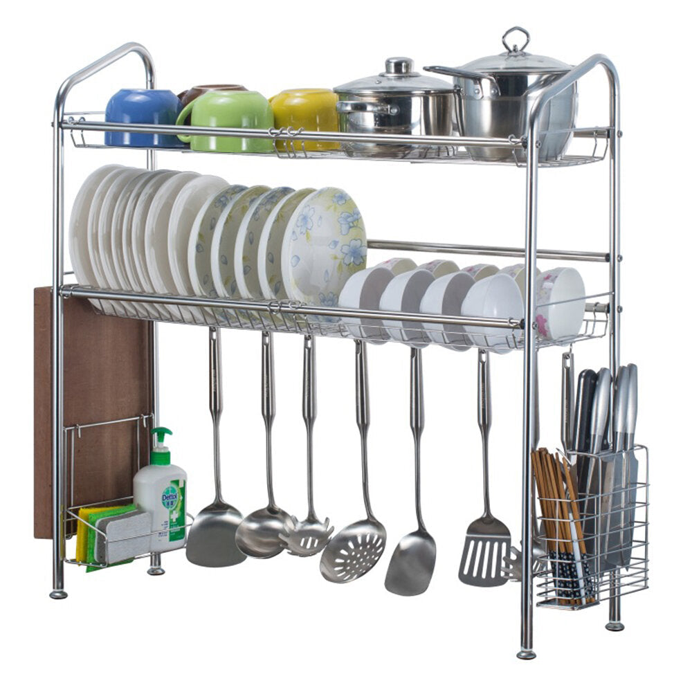 1,2 Layer Tier Stainless Steel Dish Drainer Cutlery Holder Rack Drip Tray Kitchen Tool For Single Sink Image 4