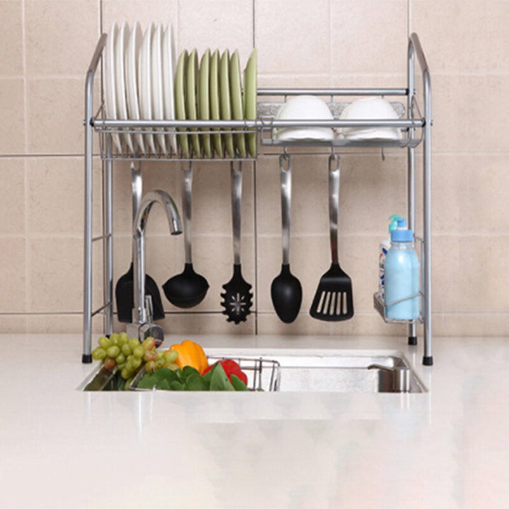 1,2 Layer Stainless Steel Rack Shelf Storage for Kitchen Dishes Arrangement Image 7