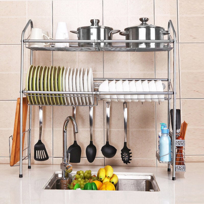 1,2 Layer Stainless Steel Rack Shelf Storage for Kitchen Dishes Arrangement Image 8