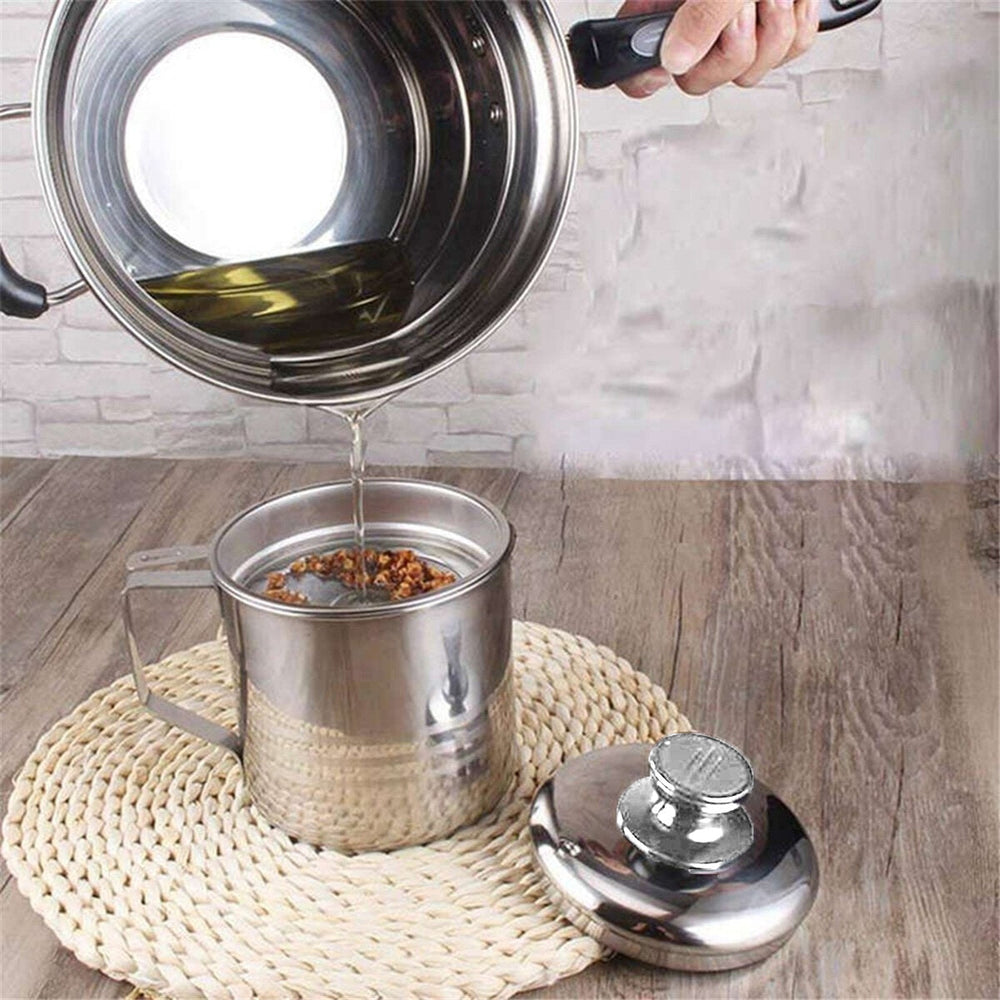 1.3L Stainless steel Household Dripping Oil Pot Grease Lid Filter Container Bottle Cooking AU for Kitchen Tool Image 2