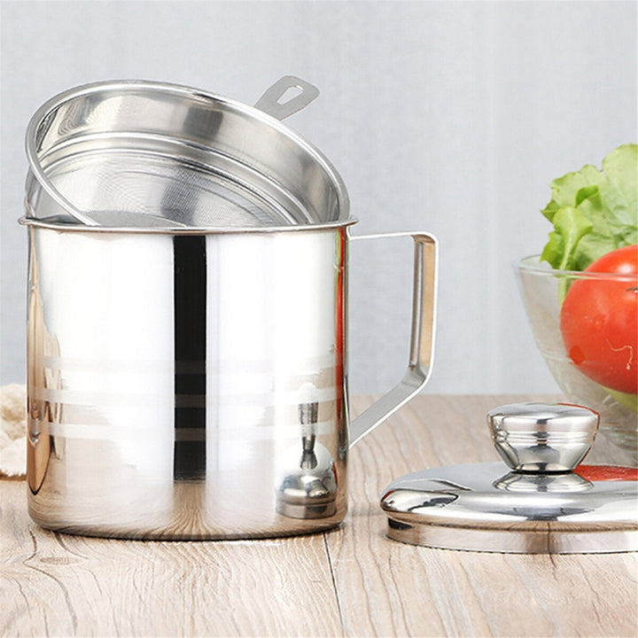 1.3L Stainless steel Household Dripping Oil Pot Grease Lid Filter Container Bottle Cooking AU for Kitchen Tool Image 4