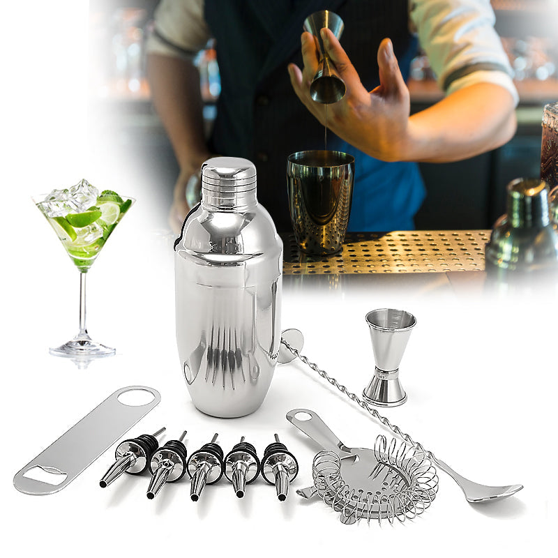 11pc Stainless Steel Cocktail Shaker Mixer Martini Spirits Muddler Pourer Strainer Bartender Set Image 10