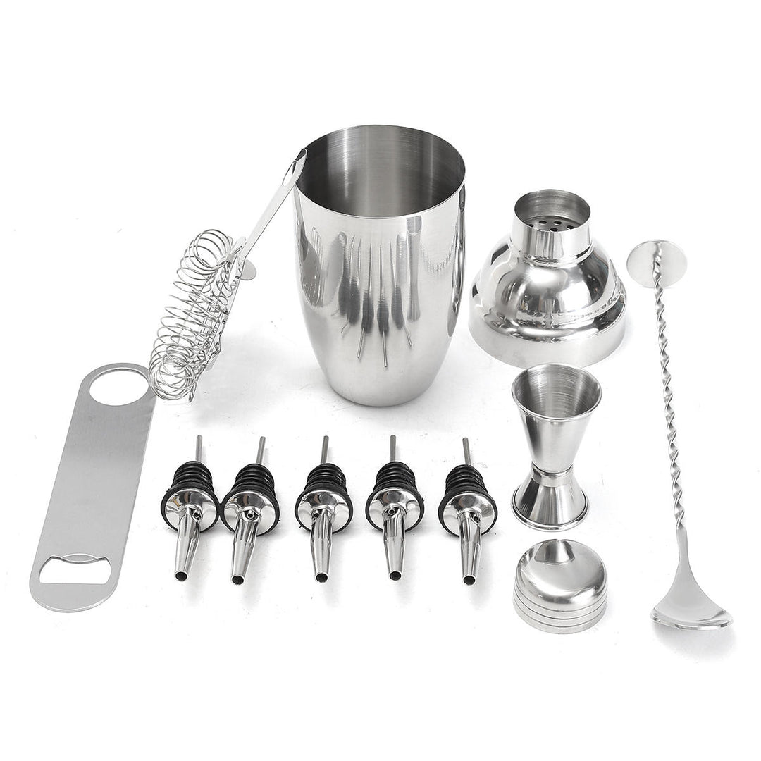 11pc Stainless Steel Cocktail Shaker Mixer Martini Spirits Muddler Pourer Strainer Bartender Set Image 12