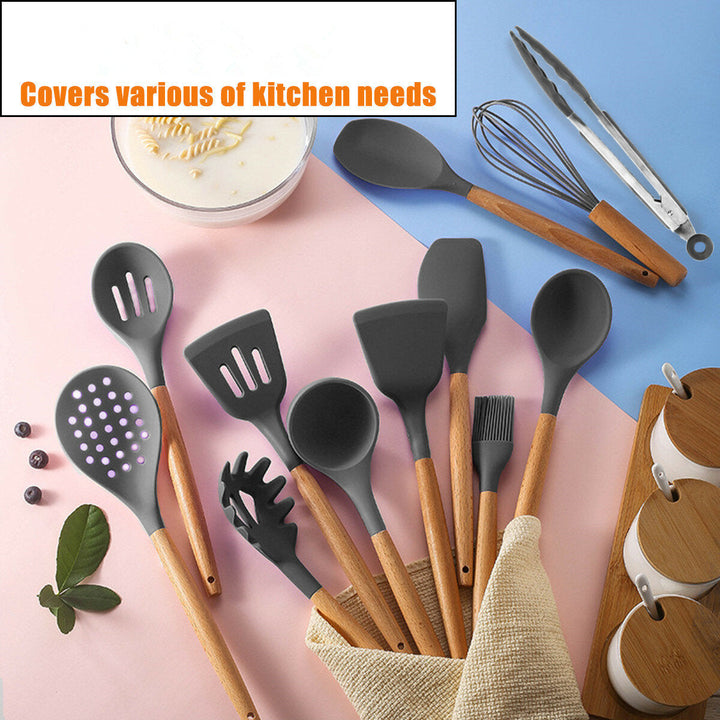 12 Pcs Non-stick Wooden Handle Silicone Kitchen Utensil Set Heat-Resistant Cookware Kit with Storage Box Image 6