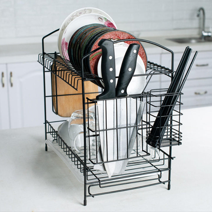 2 Layer Dish Drainer Cutlery Shelf Drying Holder Rack Drip Tray Kitchen Storage Image 4