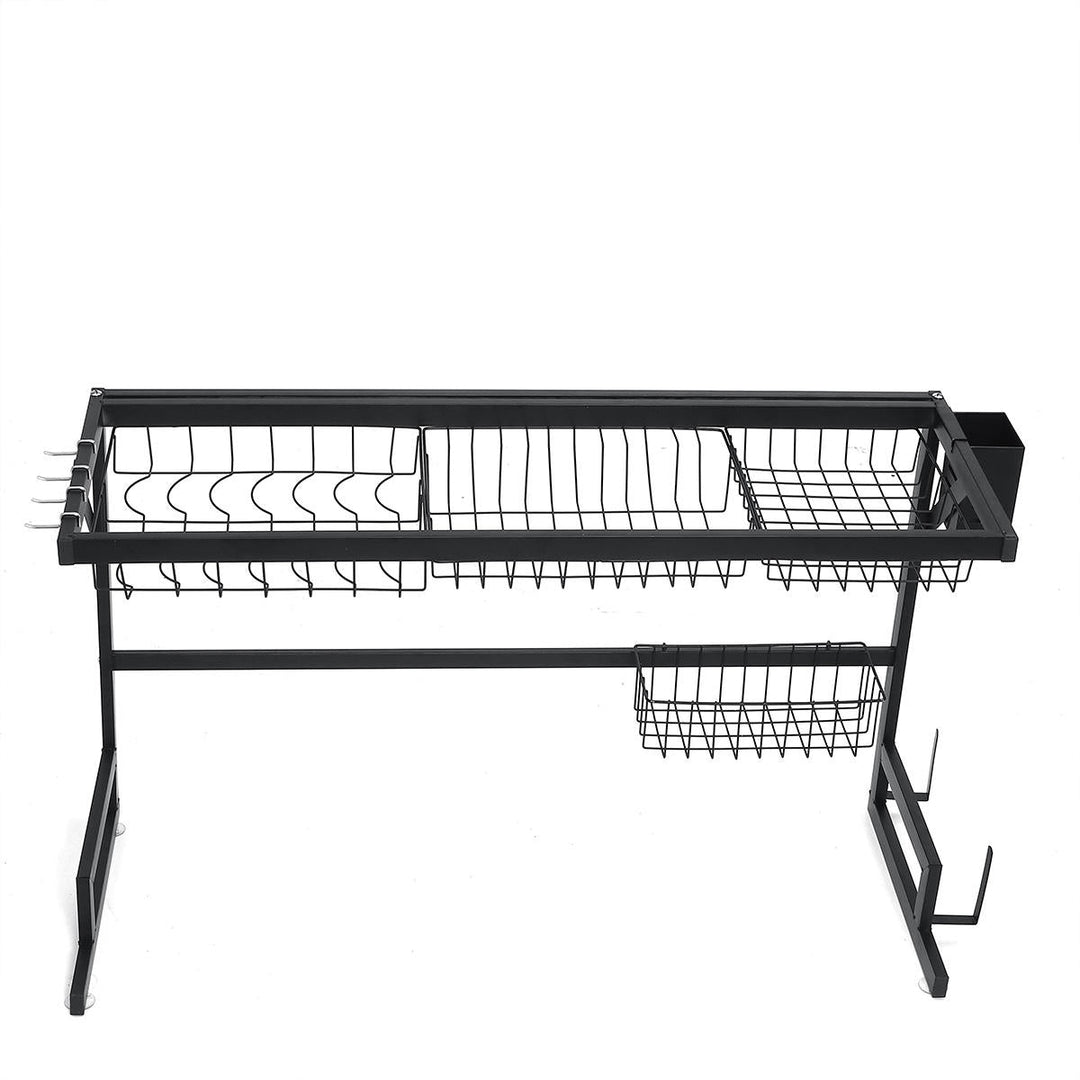 2 Tier Dish Drainer Over Double Sink Drying Rack Draining Tray Fruit Plate Bowl Kitchen Storage Rack Image 4