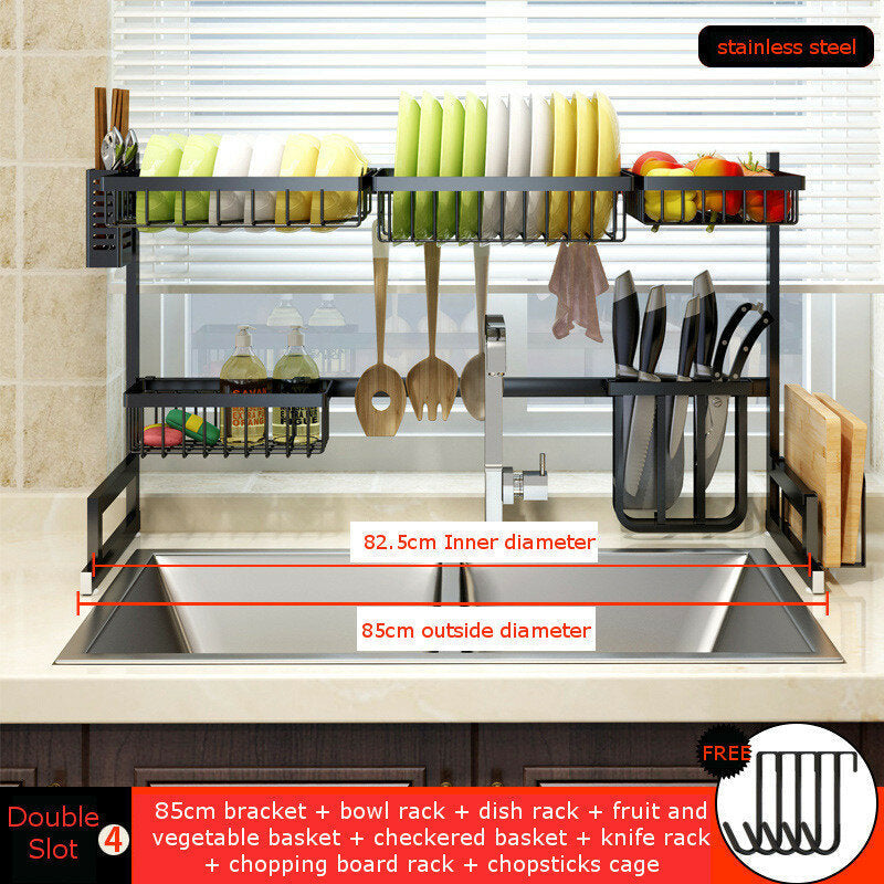 2 Layers Stainless Steel Over Sink Dish Drying Rack Storage Multi-functional Arrangement for Kitchen Counter Image 4