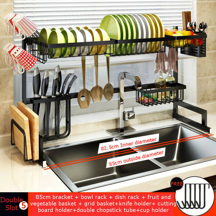 2 Layers Stainless Steel Over Sink Dish Drying Rack Storage Multi-functional Arrangement for Kitchen Counter Image 6