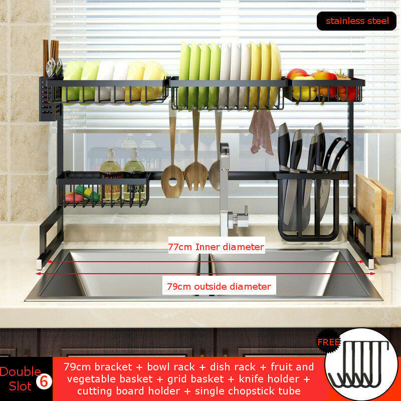 2 Layers Stainless Steel Over Sink Dish Drying Rack Storage Multi-functional Arrangement for Kitchen Counter Image 7