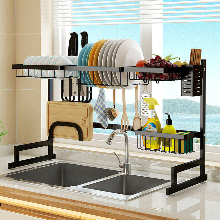 2 Layers Stainless Steel Over Sink Dish Drying Rack Storage Multi-functional Arrangement for Kitchen Counter Image 8