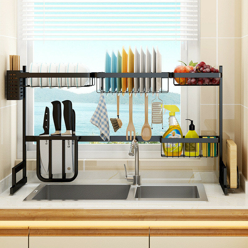 2 Layers Stainless Steel Over Sink Dish Drying Rack Storage Multi-functional Arrangement for Kitchen Counter Image 10