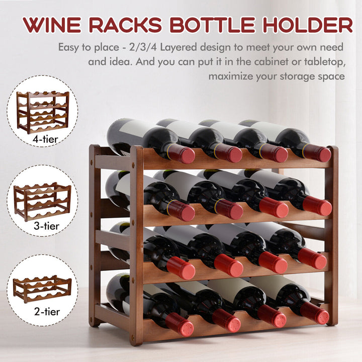 16 Bottles Vintage Storage Rack Bottle Holder Wooden Shelf Free Standing Holds Household Cabinet Image 2