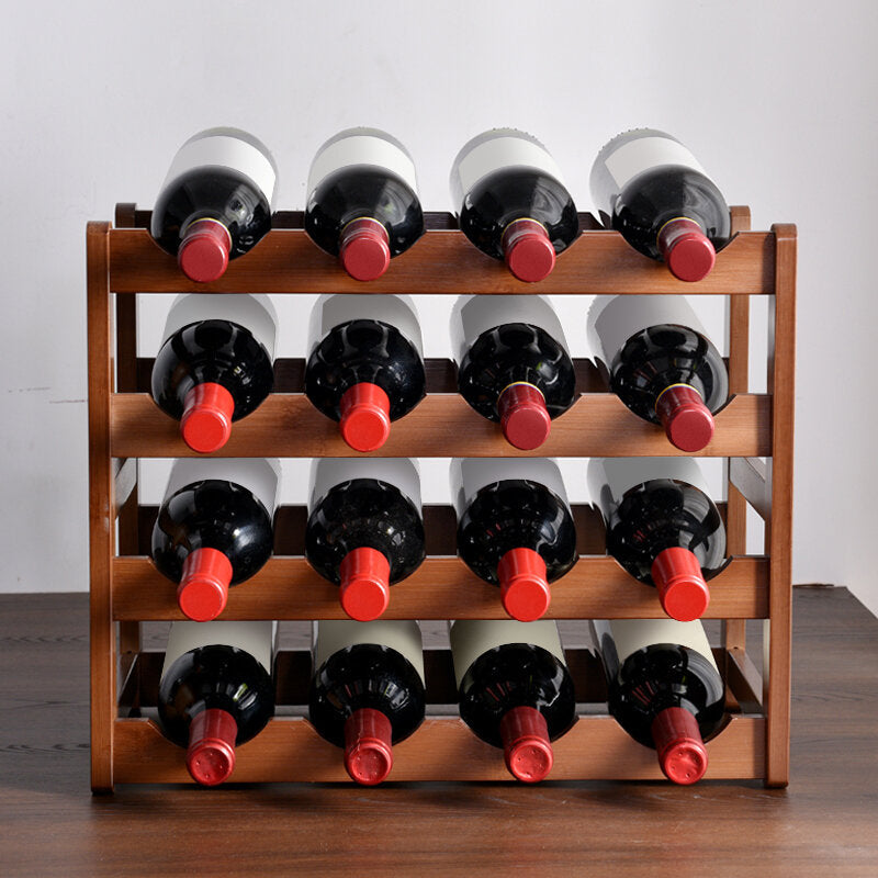 16 Bottles Vintage Storage Rack Bottle Holder Wooden Shelf Free Standing Holds Household Cabinet Image 4