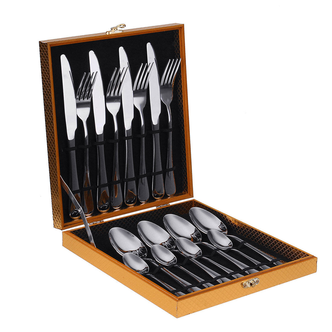 16PCS Cutlery Set Stainless Steel Rainbow Fork Spoon Kitchen Dinnerware Sets With Storage Box Image 1