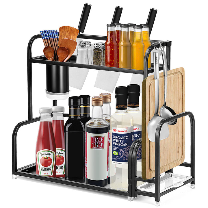 2-Tier Kitchen Countertop Spice Rack Organizer Cabinet Shelves Holder Rack Image 4