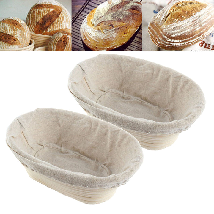 2PCS Rising Long Oval Bread Banneton Brotform Dough Proving Proofing Rattan Bask Storage Baskets Image 2