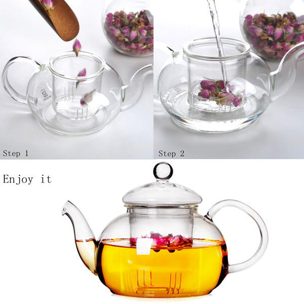 350ML-1000ML Heat Resistant Glass Teapot With Infuser Coffee Tea Leaf Image 6