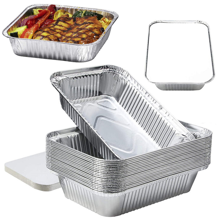 30,50X Foil Aluminum Trays With Lid Disposable Roaster Bake Oven Takeaway Image 1