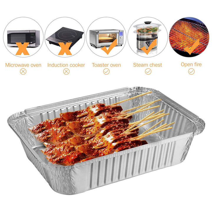 30,50X Foil Aluminum Trays With Lid Disposable Roaster Bake Oven Takeaway Image 4
