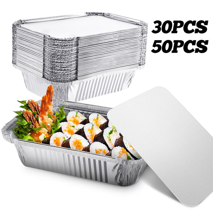 30,50X Foil Aluminum Trays With Lid Disposable Roaster Bake Oven Takeaway Image 1