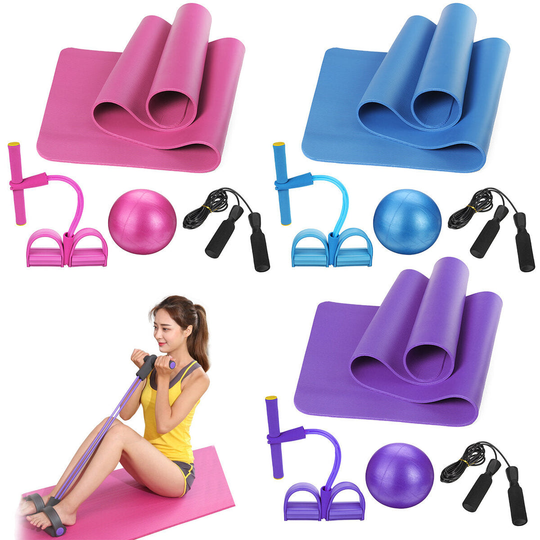 4PCS Yoga Beginner Kit Set Anti-skid Pilates Ball + Jump Rope + Resistance Band + Yoga Mats Home Fitness Tools Image 1