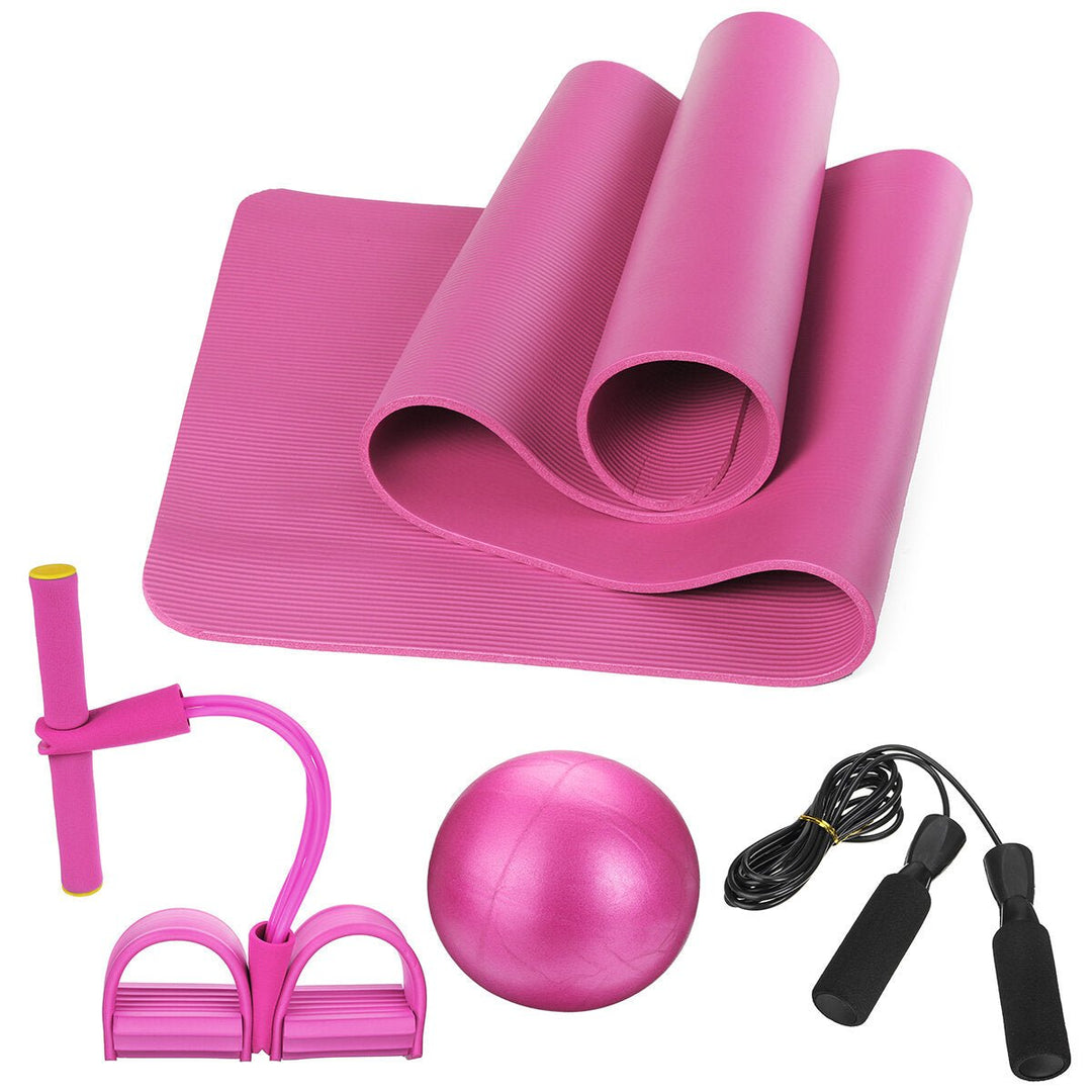 4PCS Yoga Beginner Kit Set Anti-skid Pilates Ball + Jump Rope + Resistance Band + Yoga Mats Home Fitness Tools Image 1