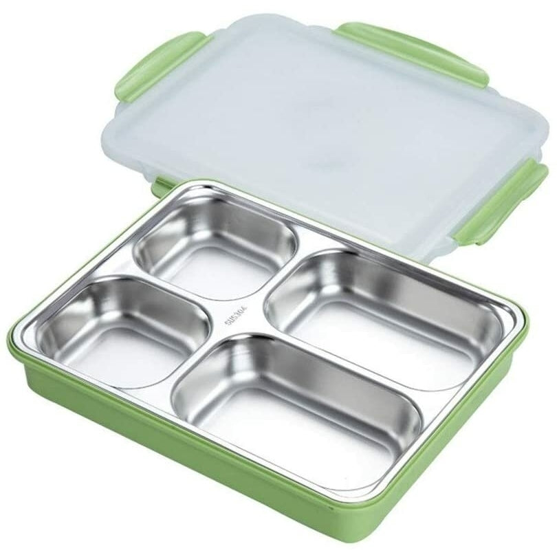 4 Grids/5 Grids Sealed 304 Stainless Steel Square Lunch Box Large Capacity Food Container With Handle Image 4