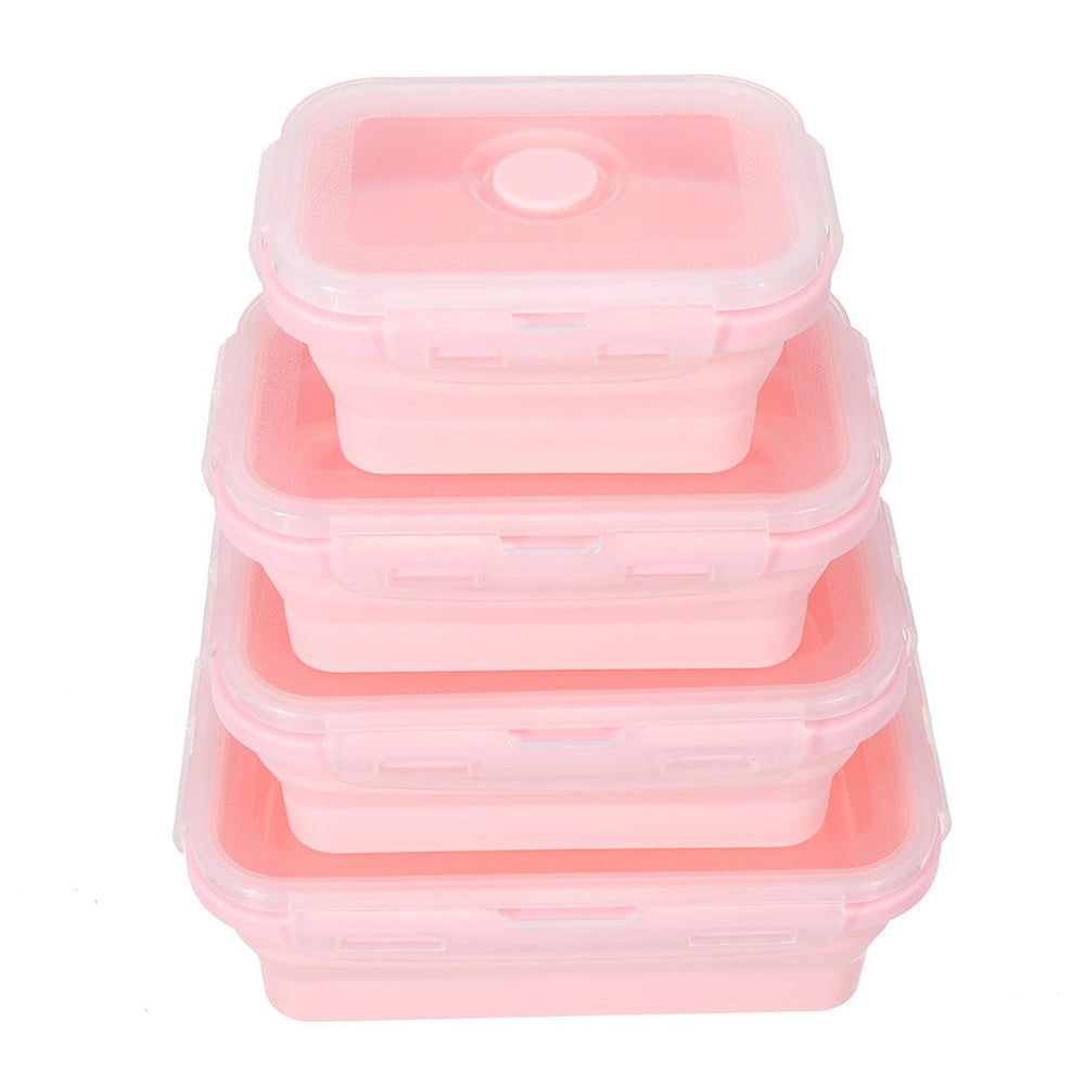 4 Pcs Set Folding Containers Silicone Food Storage Microwave Fridge Lunch Box Image 2