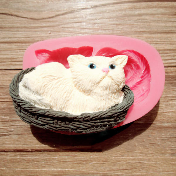 3D Cat Silicone Fondant Mold Chocolate Polymer Clay Mould Image 2