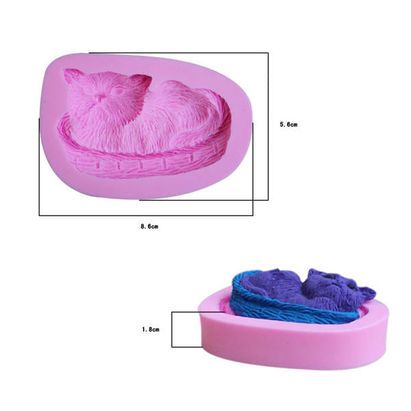 3D Cat Silicone Fondant Mold Chocolate Polymer Clay Mould Image 4