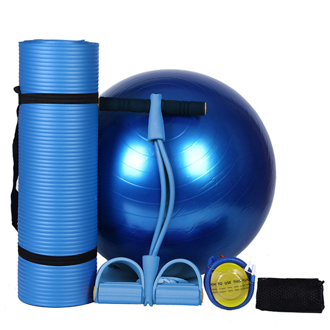 3Pcs,Set Body Shaping Fitness Yoga Ball + Yoga Mat Pad + Pedal Puller Latex Abdominal Trainer Image 1