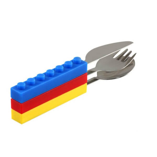 3PCS Creative Building Blocks Dinnerware Portable Block Fork Spoon Flatware Tableware Image 1