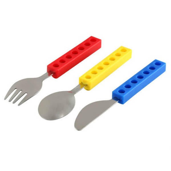 3PCS Creative Building Blocks Dinnerware Portable Block Fork Spoon Flatware Tableware Image 2
