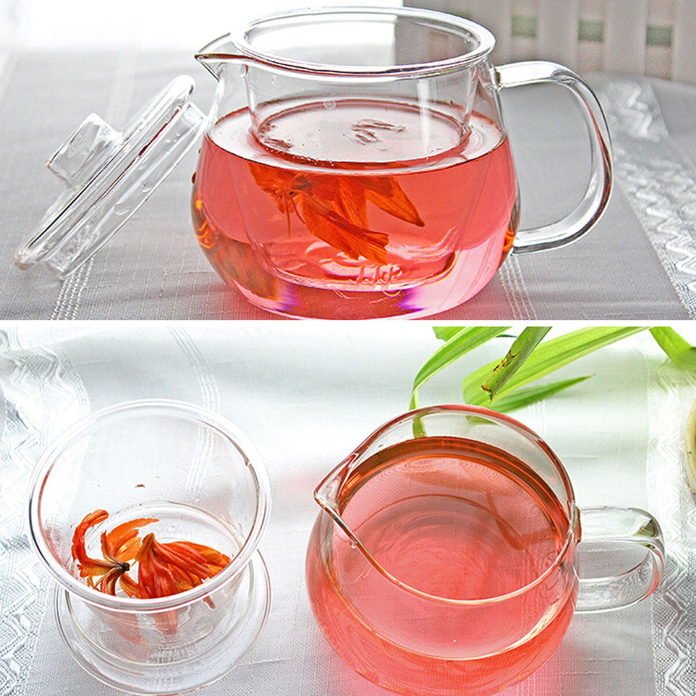 500ML Heat-resistant Glass Filter Three-piece Vertical Flower Teapot Image 2