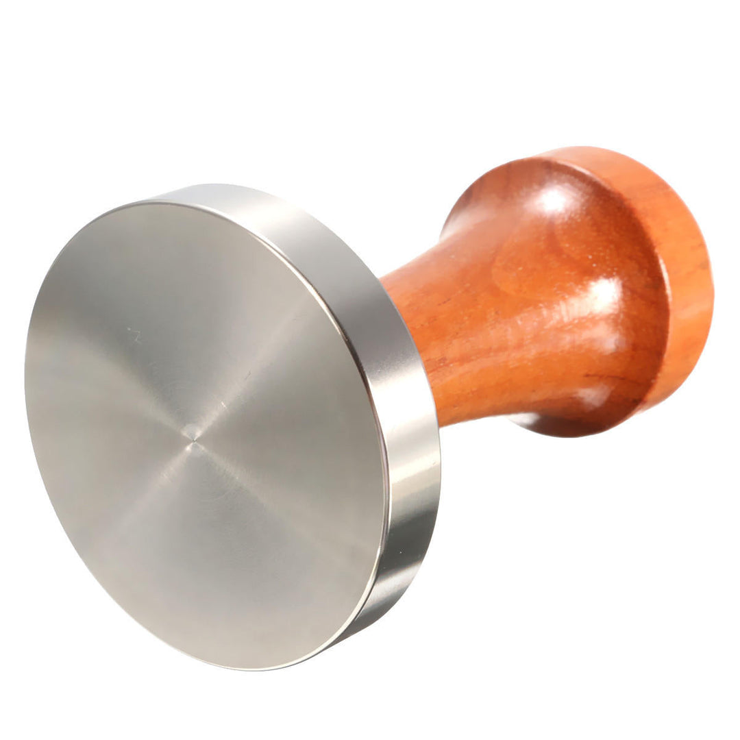 53mm Stainless Steel Cafe Coffee Tamper Bean Press for Espresso Flat Base Wooden Handle Image 2
