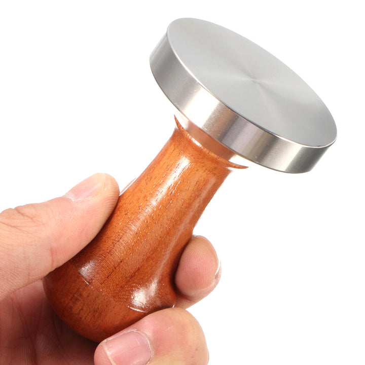 53mm Stainless Steel Cafe Coffee Tamper Bean Press for Espresso Flat Base Wooden Handle Image 3