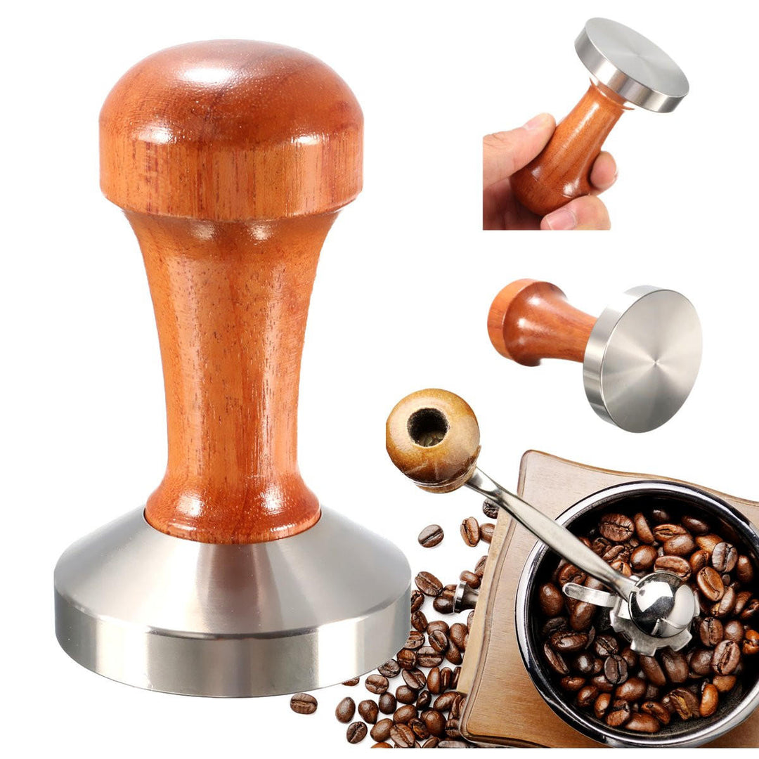 53mm Stainless Steel Cafe Coffee Tamper Bean Press for Espresso Flat Base Wooden Handle Image 4