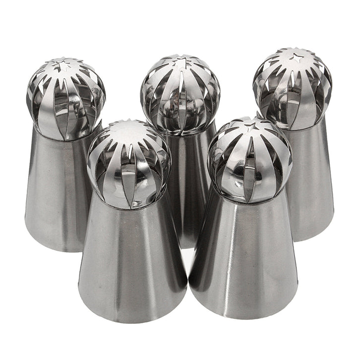 5pcs Stainless Steel Sphere Ball Icing Piping Nozzle Cup Cake Pastry Tips Decor Image 1