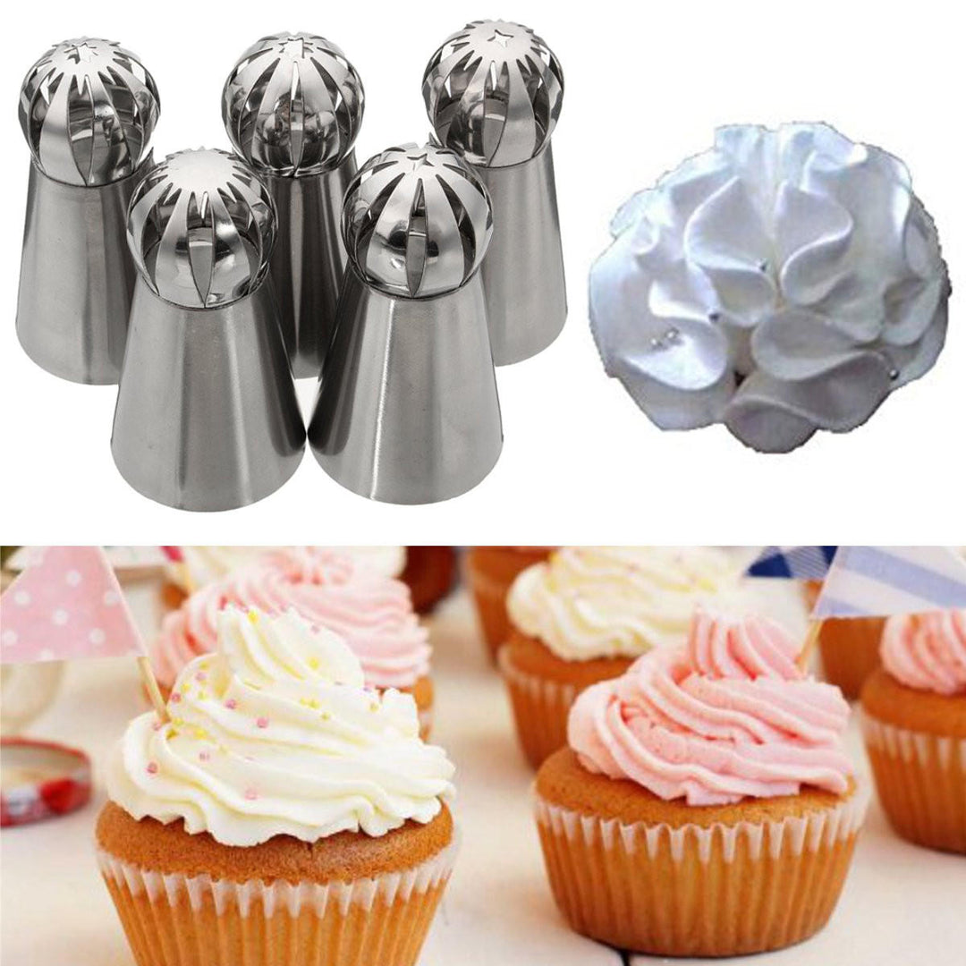 5pcs Stainless Steel Sphere Ball Icing Piping Nozzle Cup Cake Pastry Tips Decor Image 3