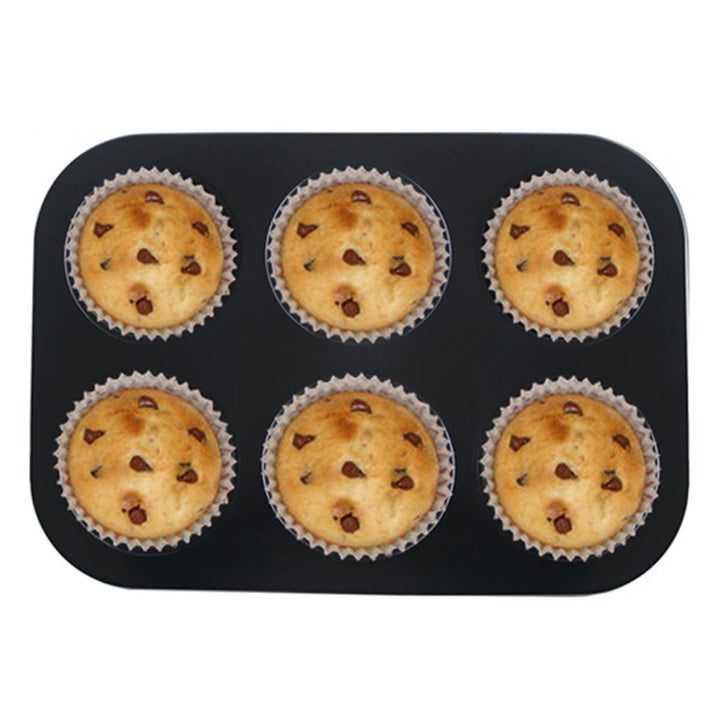 6pc Muffin Pan Baking Cooking Tray Mould Round Bake Cup Cake Gold,Black Image 1
