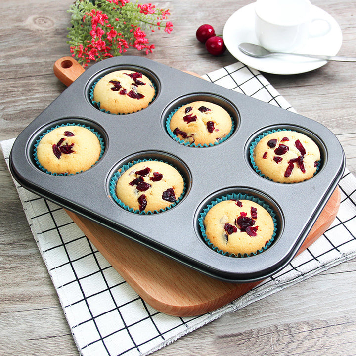 6pc Muffin Pan Baking Cooking Tray Mould Round Bake Cup Cake Gold,Black Image 4