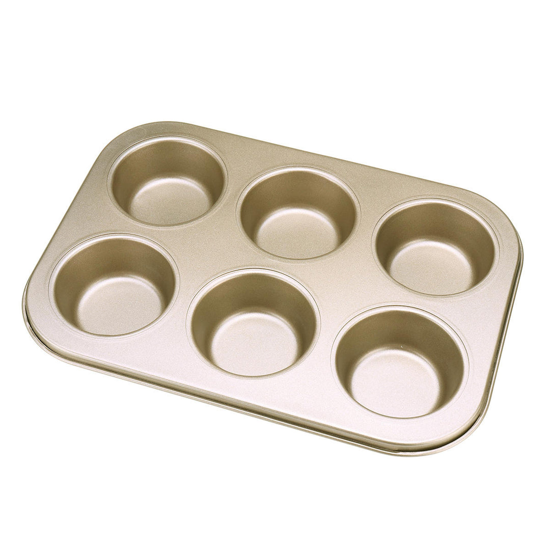 6pc Muffin Pan Baking Cooking Tray Mould Round Bake Cup Cake Gold,Black Image 9
