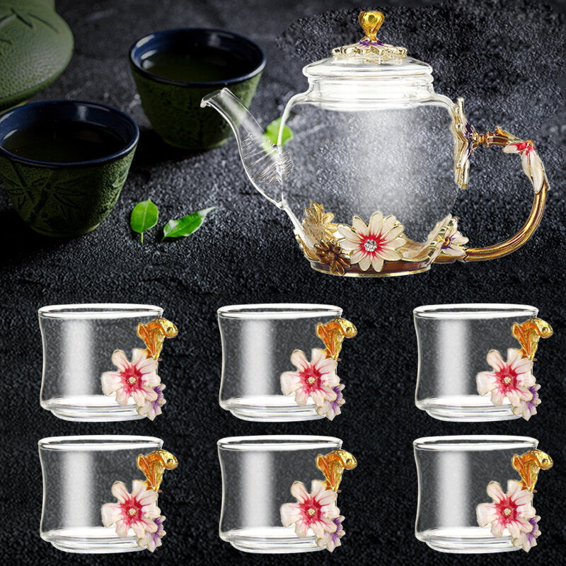 7PCS Glass Cups Set Enamel High-temperature Resistant Tea Water Cups Set Kitchen Accessories Image 2
