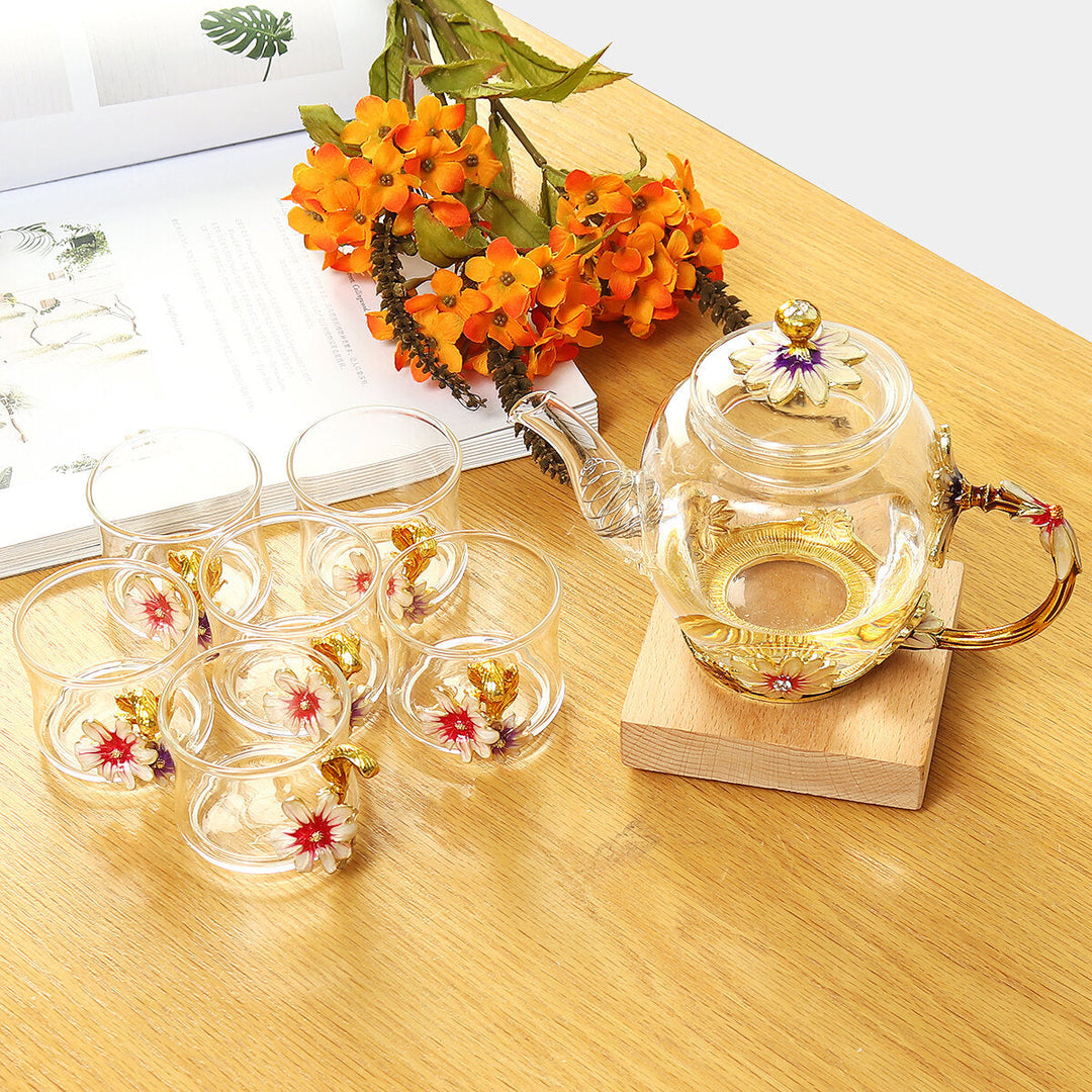 7PCS Glass Cups Set Enamel High-temperature Resistant Tea Water Cups Set Kitchen Accessories Image 3