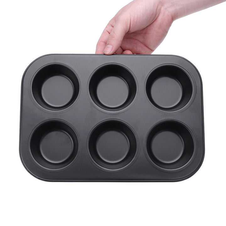 6pc Muffin Pan Baking Cooking Tray Mould Round Bake Cup Cake Gold,Black Image 1