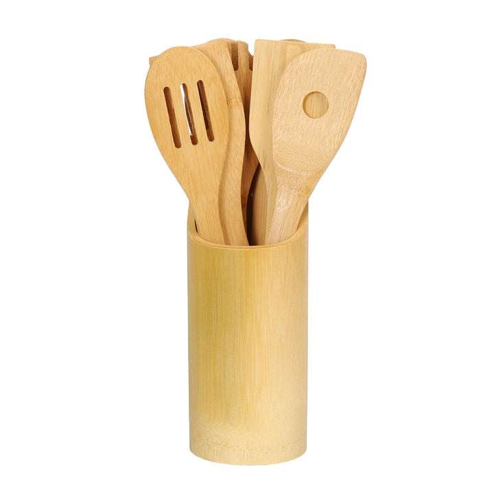 8PCS Bamboo Nonstick Cooking Utensils Wooden Spoons and Spatula Utensil Set Image 7