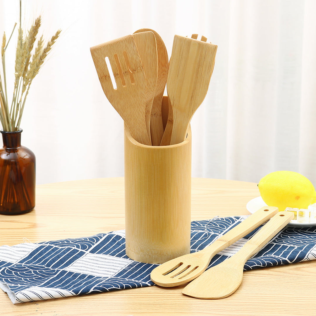 8PCS Bamboo Nonstick Cooking Utensils Wooden Spoons and Spatula Utensil Set Image 8