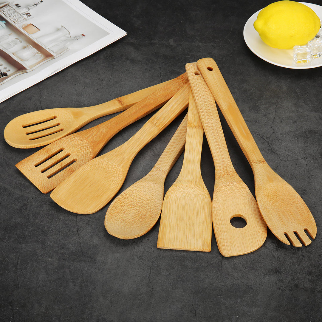 8PCS Bamboo Nonstick Cooking Utensils Wooden Spoons and Spatula Utensil Set Image 9