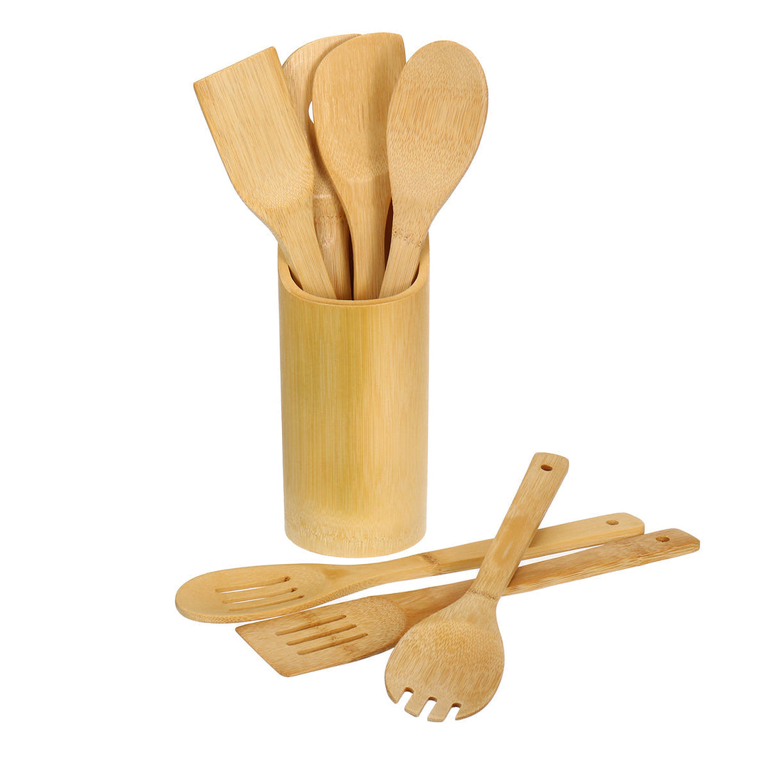 8PCS Bamboo Nonstick Cooking Utensils Wooden Spoons and Spatula Utensil Set Image 10